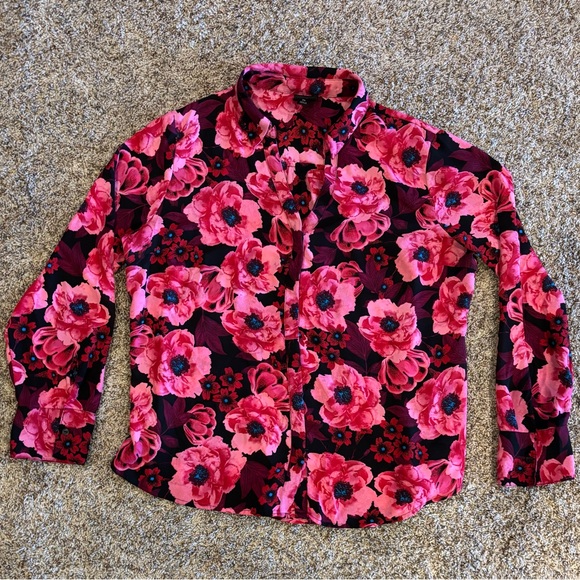 Worthington Vibrant Red and Pink Floral Blouse - Picture 1 of 4